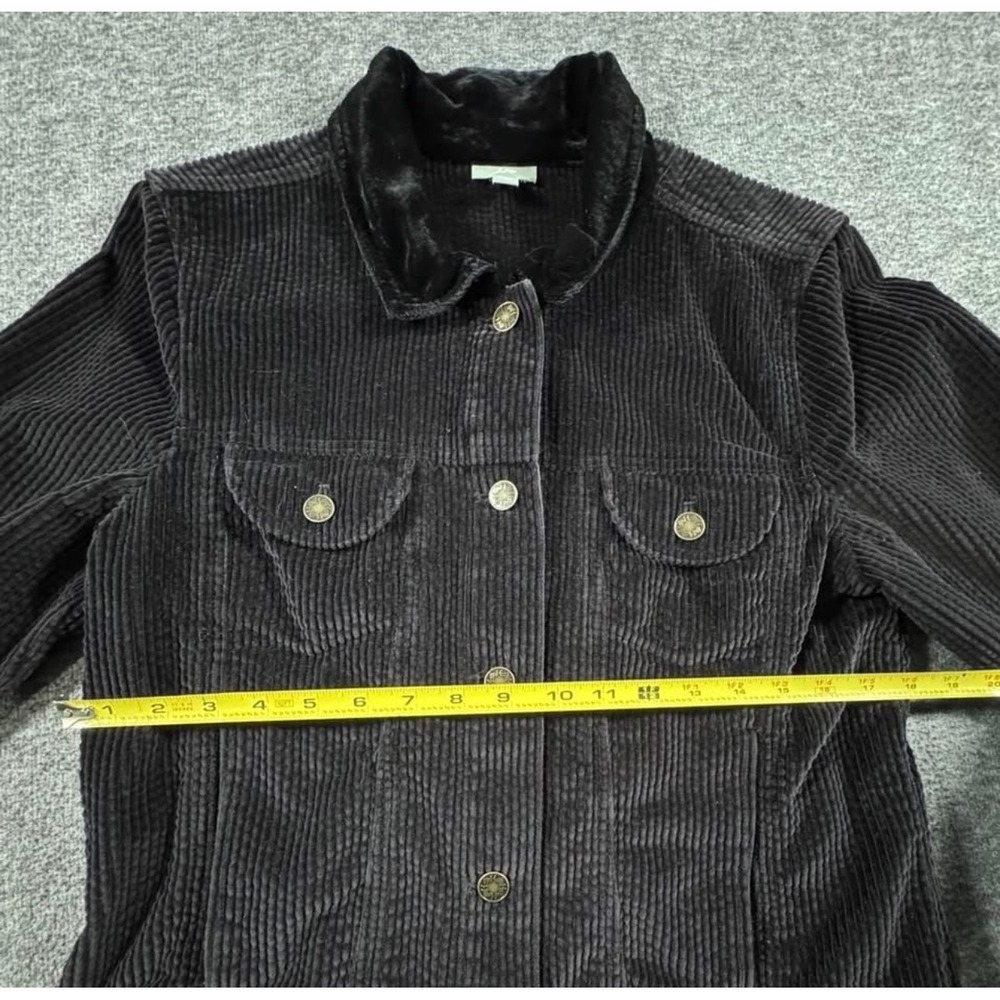 J. Jill Black Corduroy Trucker Jacket Velvet Trim Petite Medium MP Cotton - Picture 6 of 9